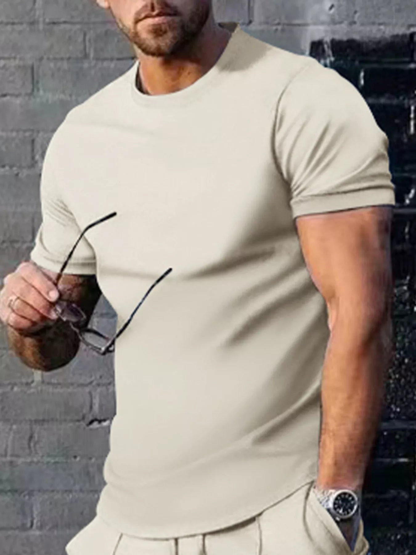 Men's Plus Size Solid Color Casual T-Shirt - Apricot -