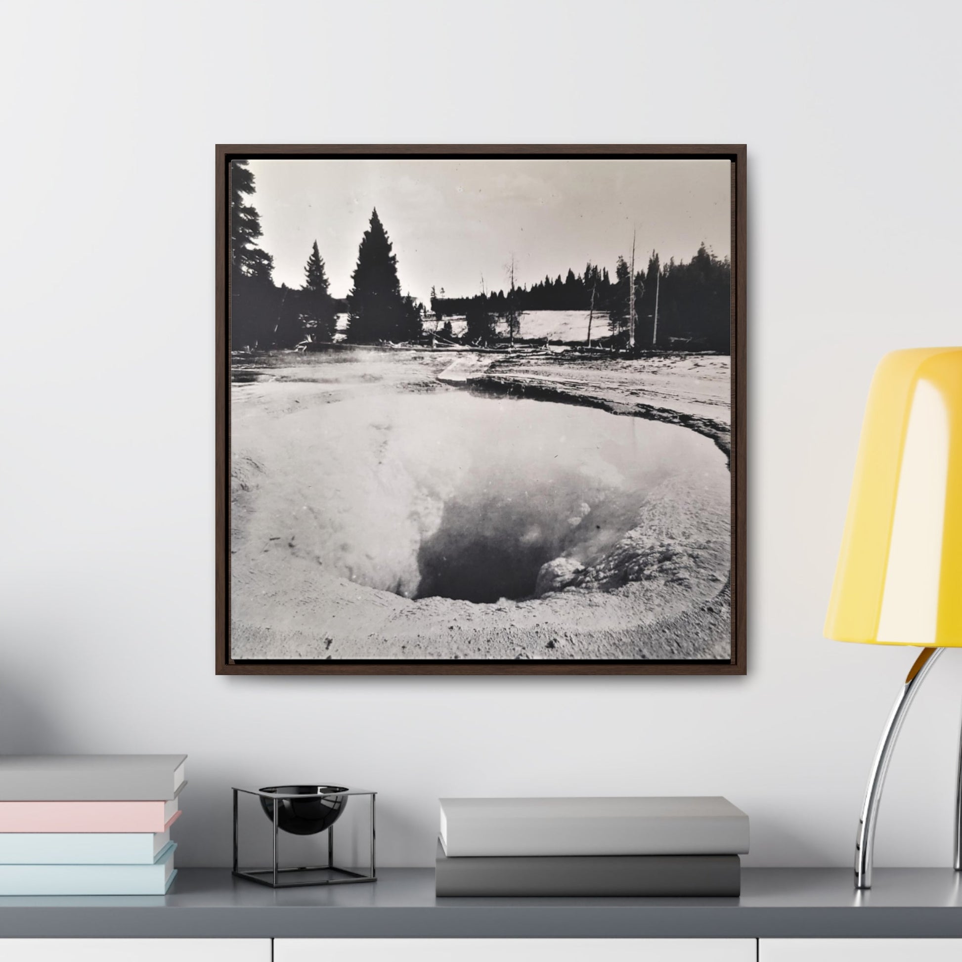 Morning Glory Pool Yellowstone Gallery Canvas Wraps Square Frame - 20″ x 20″ 1.25" Walnut - Canvas