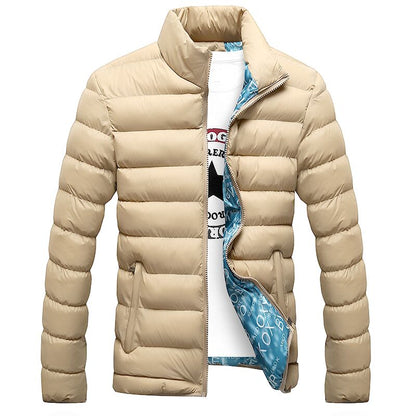 Mens Winter Coat with Standing Collar and Down Filling - - coat