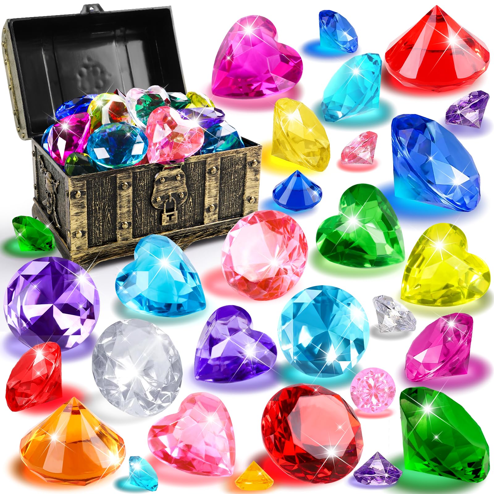 AquaTreasure Dive Gems & Pirate Chest 32 Colorful Diamonds Pool Set - - pool game