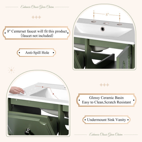 Vintage Style 30inch Bathroom Vanity With Ceramic Sink Combination - - vanity