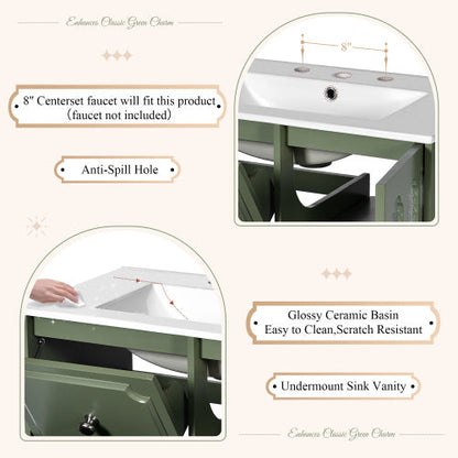 Vintage Style 30inch Bathroom Vanity With Ceramic Sink Combination - - vanity