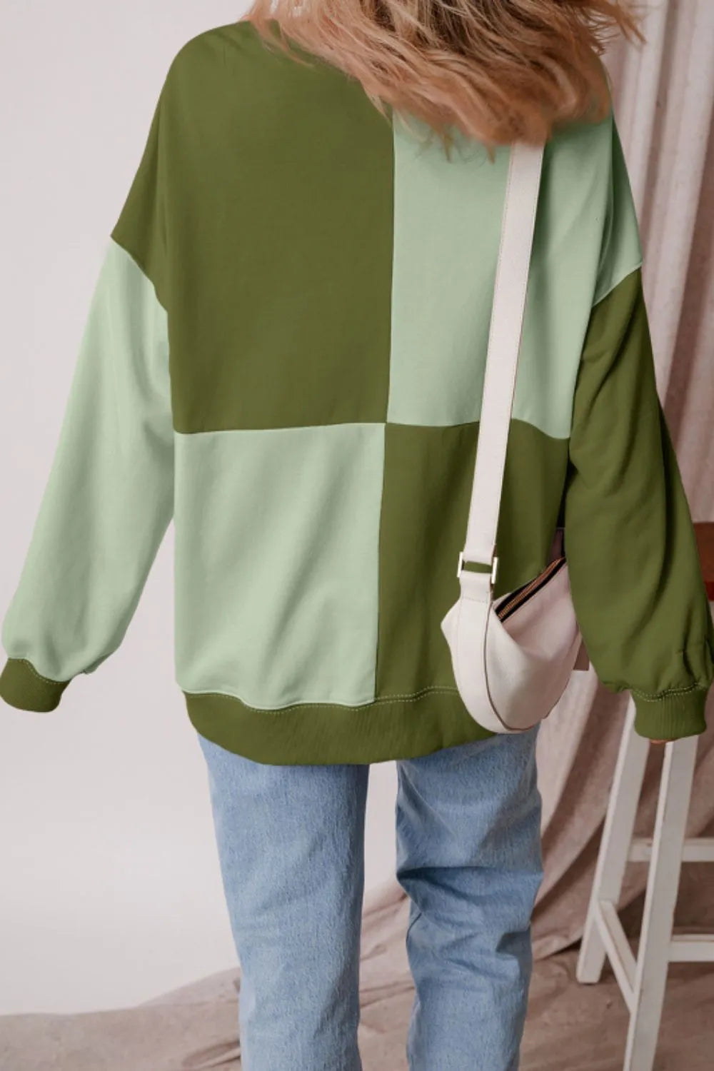 Color Block Half Button Long Sleeve Sweatshirt - -