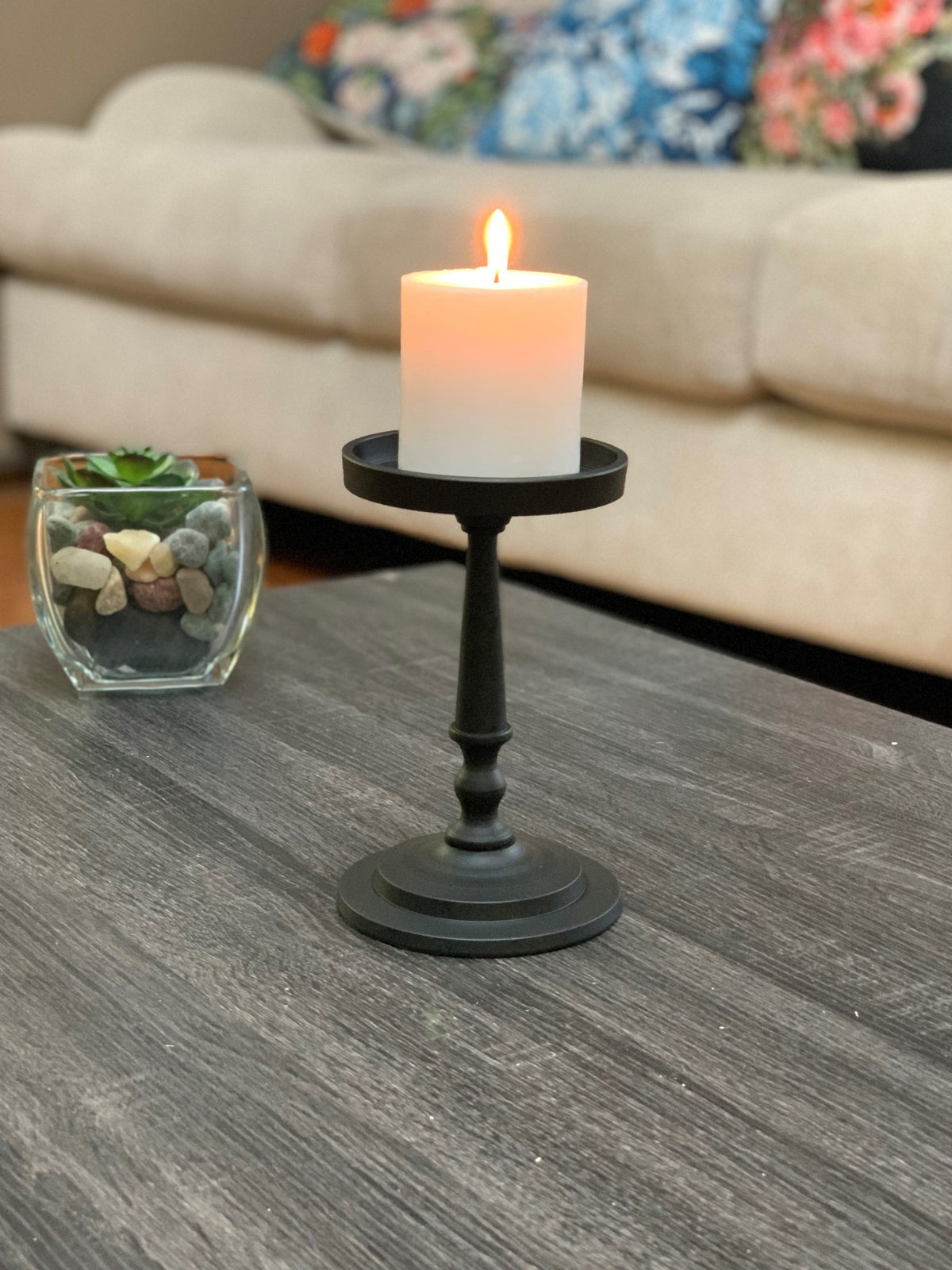 Vibhsa Pillar Candle Holder - Matte Black (7"H) - - Candle Holder