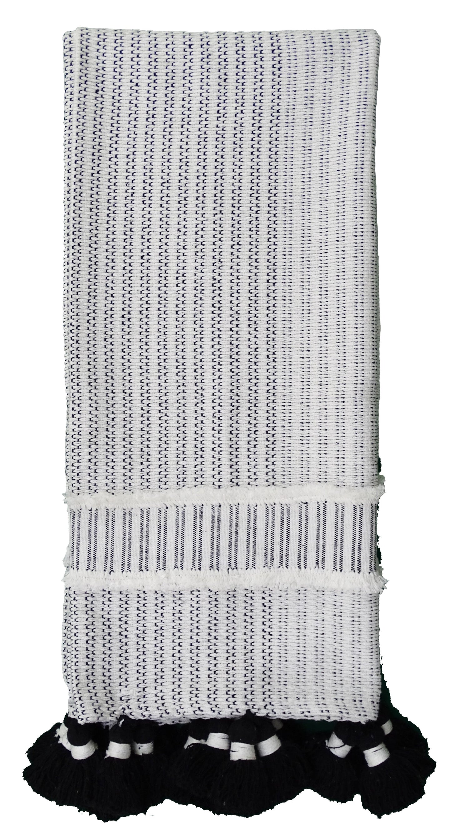 Hand loom Woven Textured Throw Black & Off White - - Home Furnishings