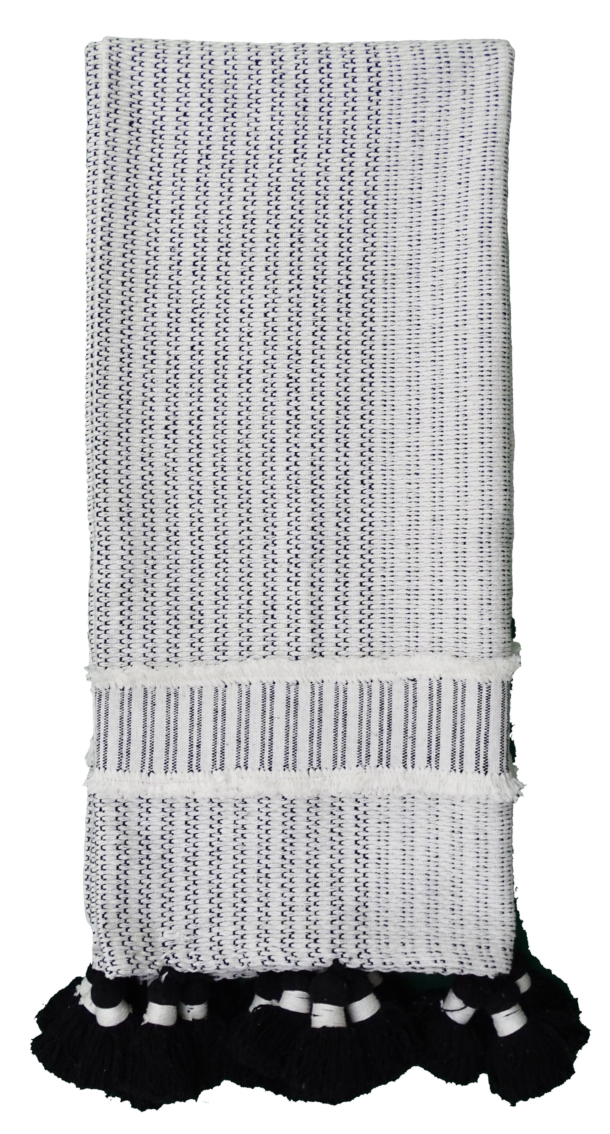 Hand loom Woven Textured Throw Black & Off White - - Home Furnishings