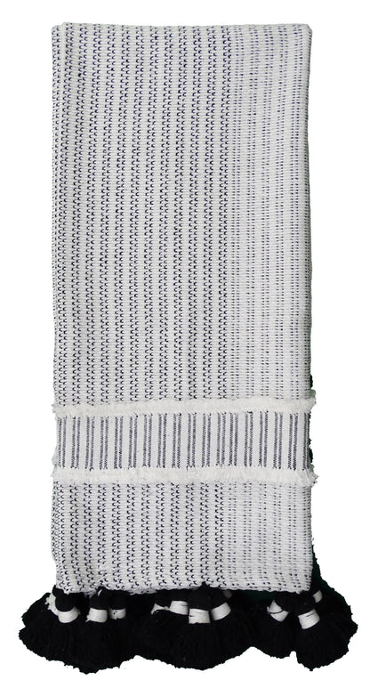 Hand loom Woven Textured Throw Black & Off White - - Home Furnishings