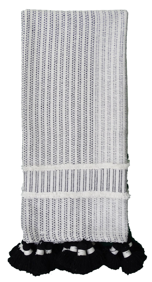 Hand loom Woven Textured Throw Black & Off White - - Home Furnishings