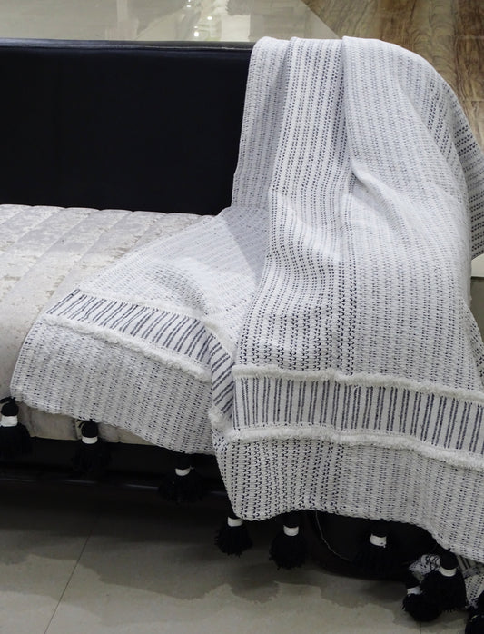 Hand loom Woven Textured Throw Black & Off White - - Home Furnishings