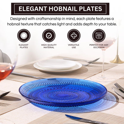 Glass Hobnail Dinner or Charger Plates | Set of 4 | Dark Blue - -