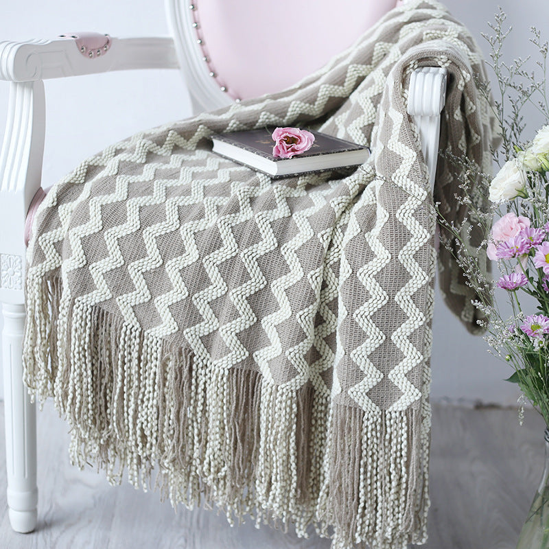 Geometric Knitted Chenille Throw Blanket - - Blankets