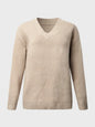 V-Neck Long Sleeve Knit Top - Tan -