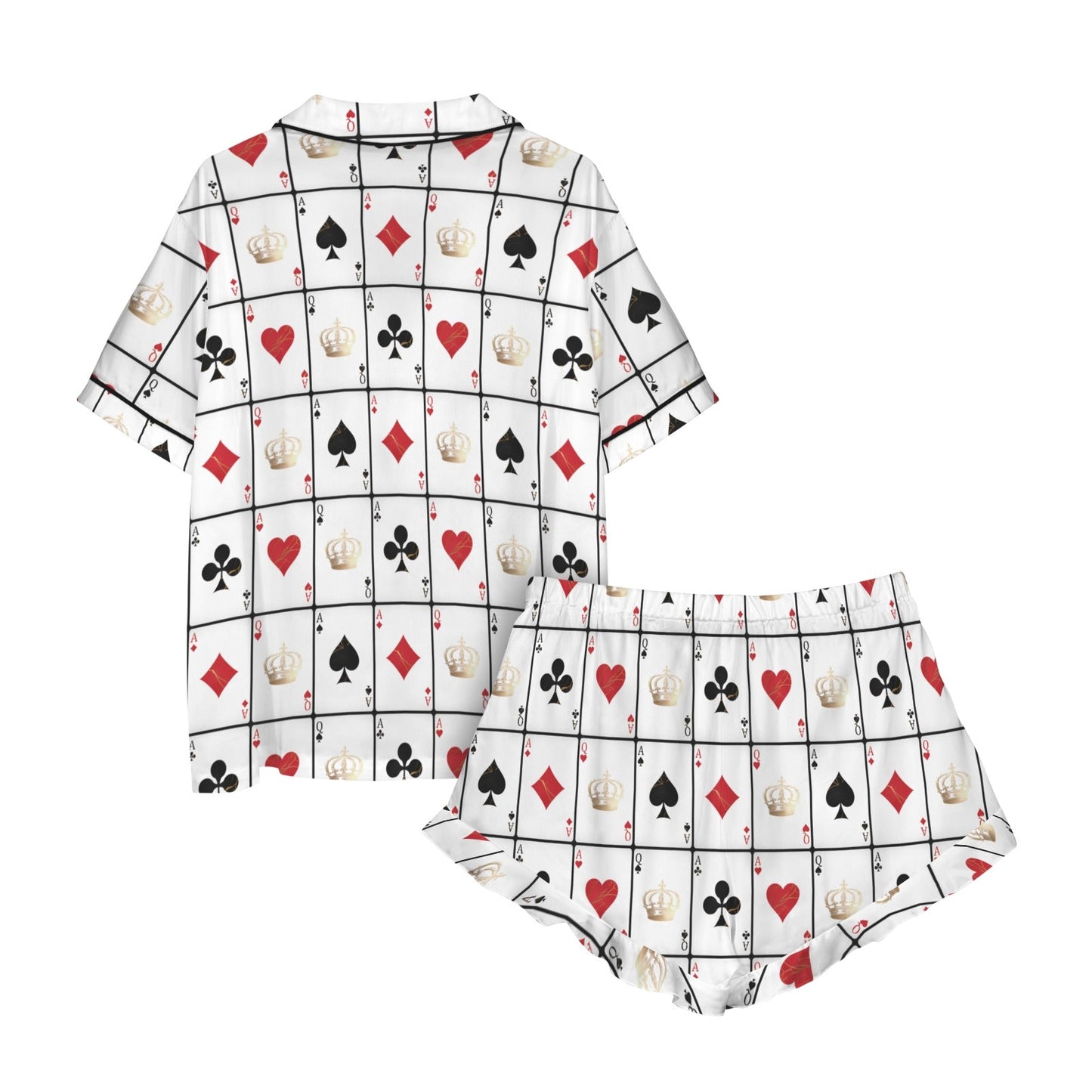 Baha Ranch Vegas Gambling Satin Ruffle Pajama Set - - Pajama Sets