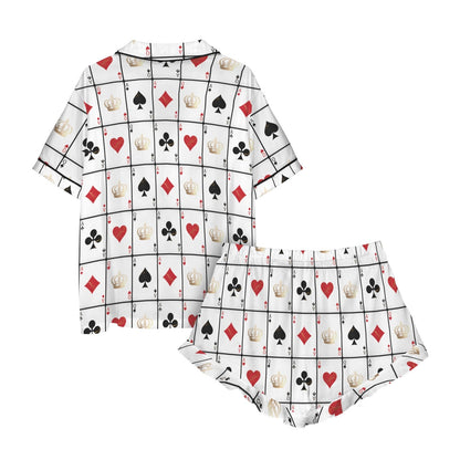 Baha Ranch Vegas Gambling Satin Ruffle Pajama Set - - Pajama Sets