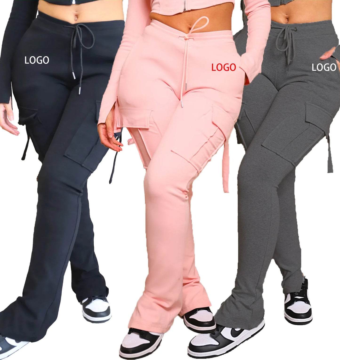 Women Velvet Cargo Pants Multi Pockets Joggers Legging