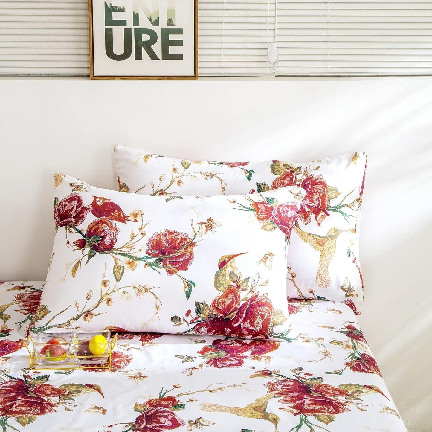Tache Floral Hummingbirds Burgundy White Vintage Rose Garden Pillowcase (SD-7676) - - Pillowcase