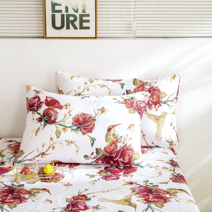 Tache Floral Hummingbirds Burgundy White Vintage Rose Garden Pillowcase (SD-7676) - - Pillowcase