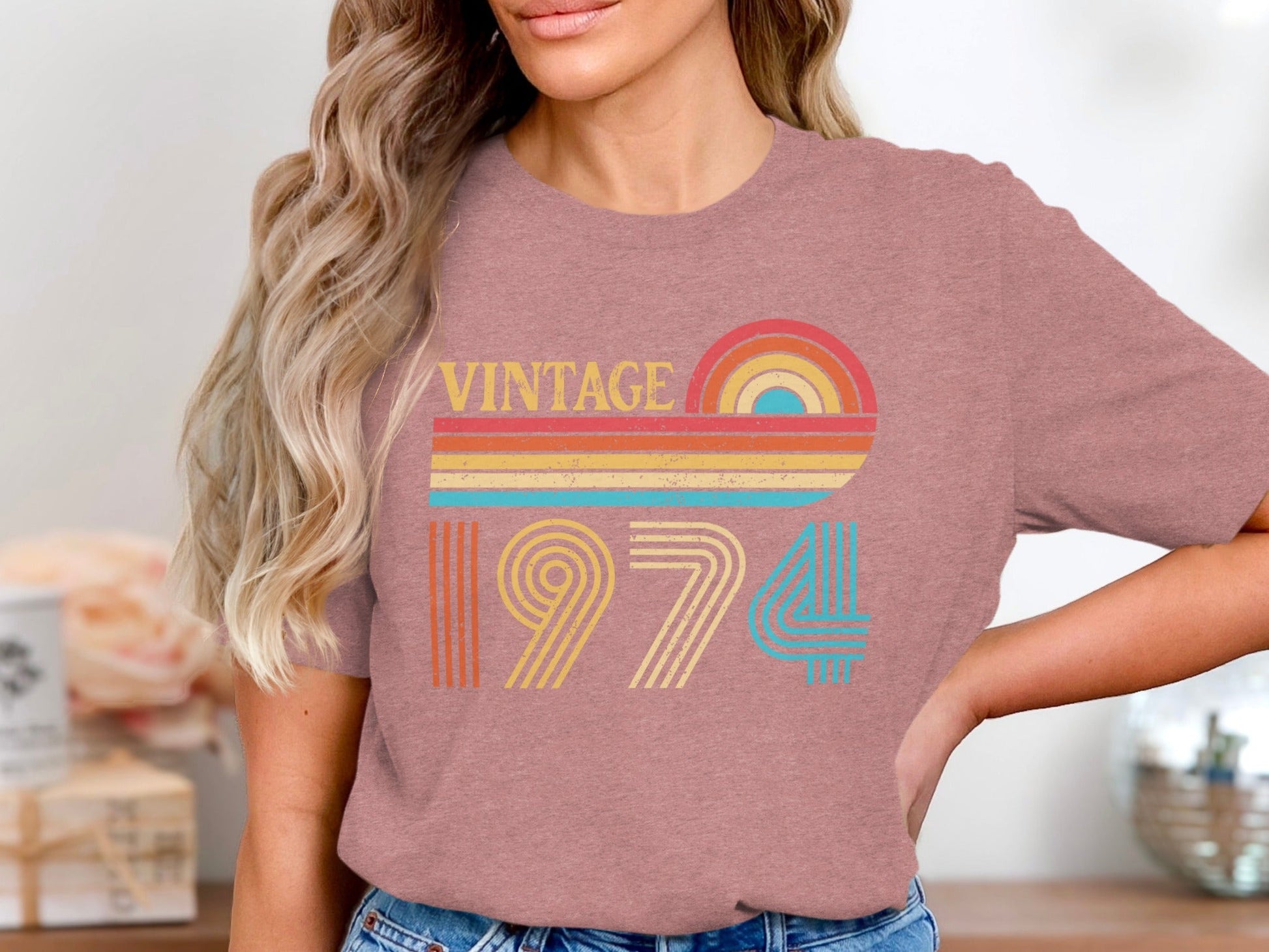 Vintage 1974 Retro Rainbow Distressed Design T-Shirt- Cloud 16 Clothing Co.- {{Product type}}