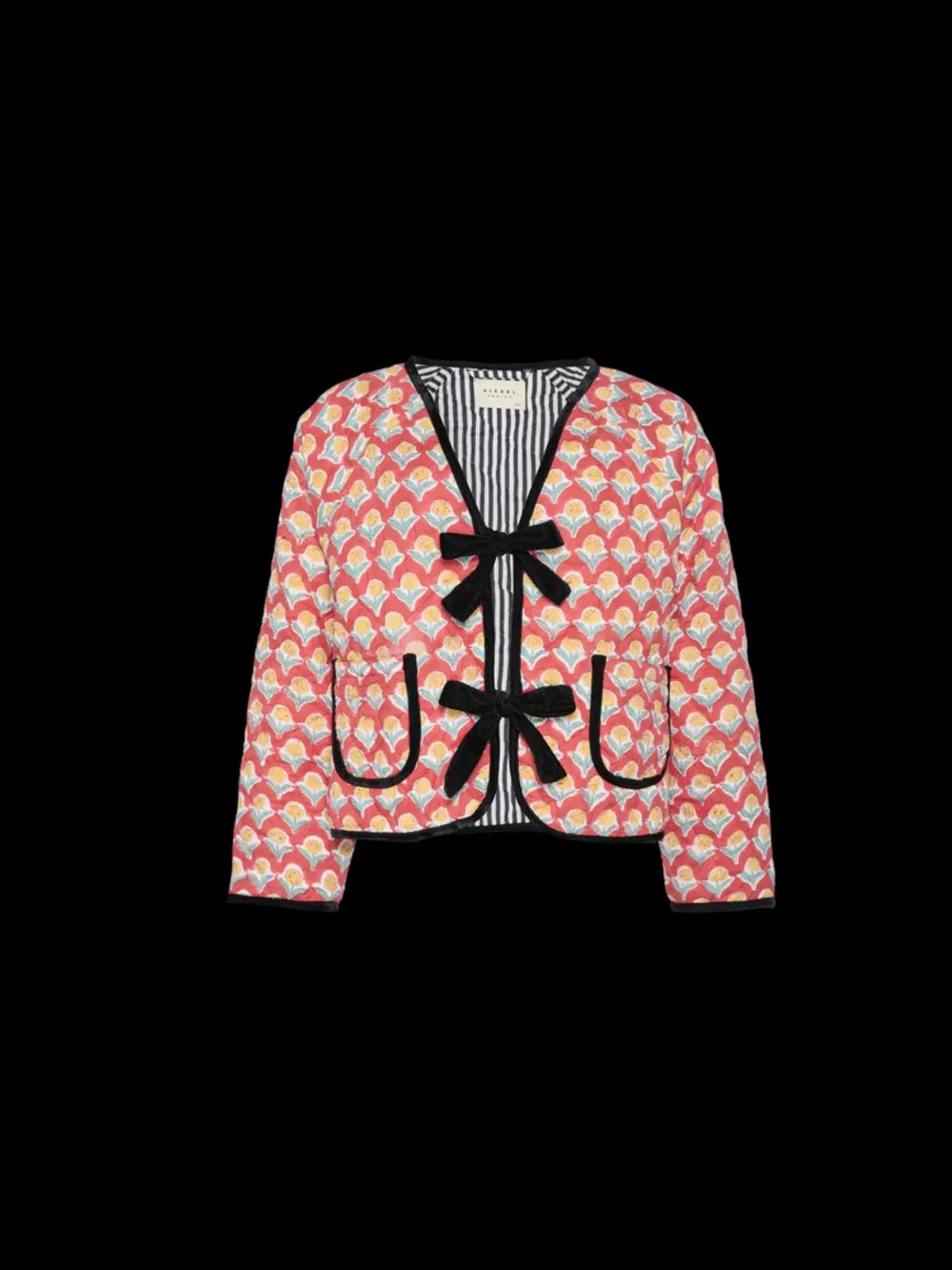 Tied Printed Long Sleeve Jacket - -