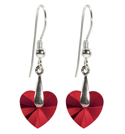 Swarovski Crystal Heart Drop Earrings 925 Sterling Silver - Red - earrings