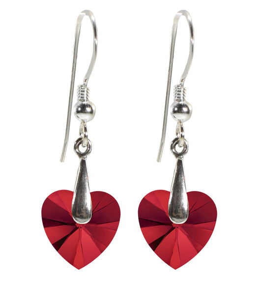 Swarovski Crystal Heart Drop Earrings 925 Sterling Silver - Red - earrings