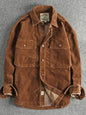 Men's Plus Size Corduroy Button Up Long Sleeve Jacket - Caramel Color -