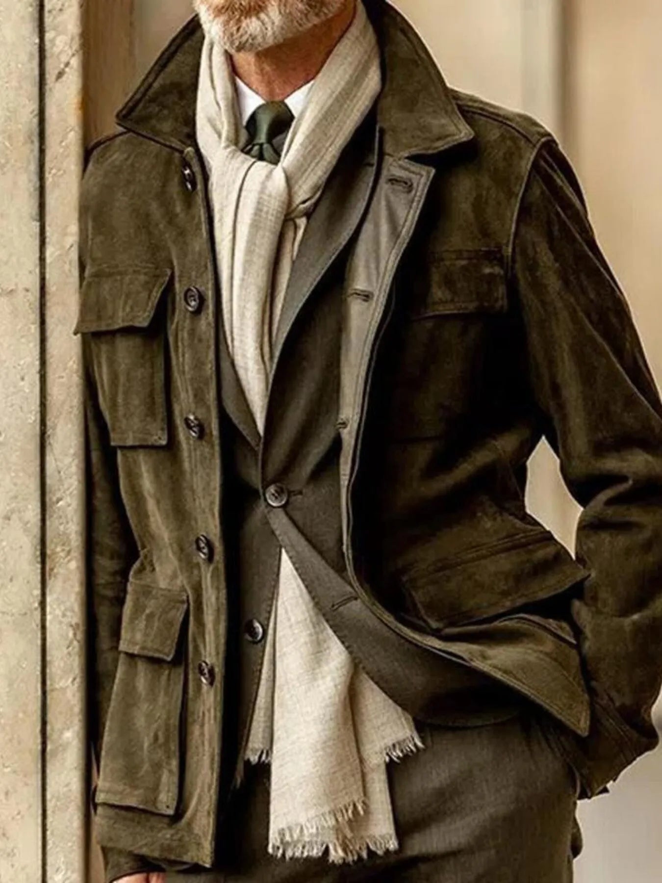Men's Full Size Button Up Long Sleeve Jacket Plus Size - Green -