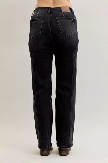 Judy Blue Mid Rise Western Seam Detail Straight Leg Jeans - - jeans