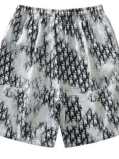 Men's Plus Size Abstract Print Drawstring Shorts - White -