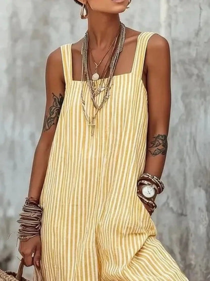 Full Size Striped Wide-Leg Jumpsuit Plus Size - -