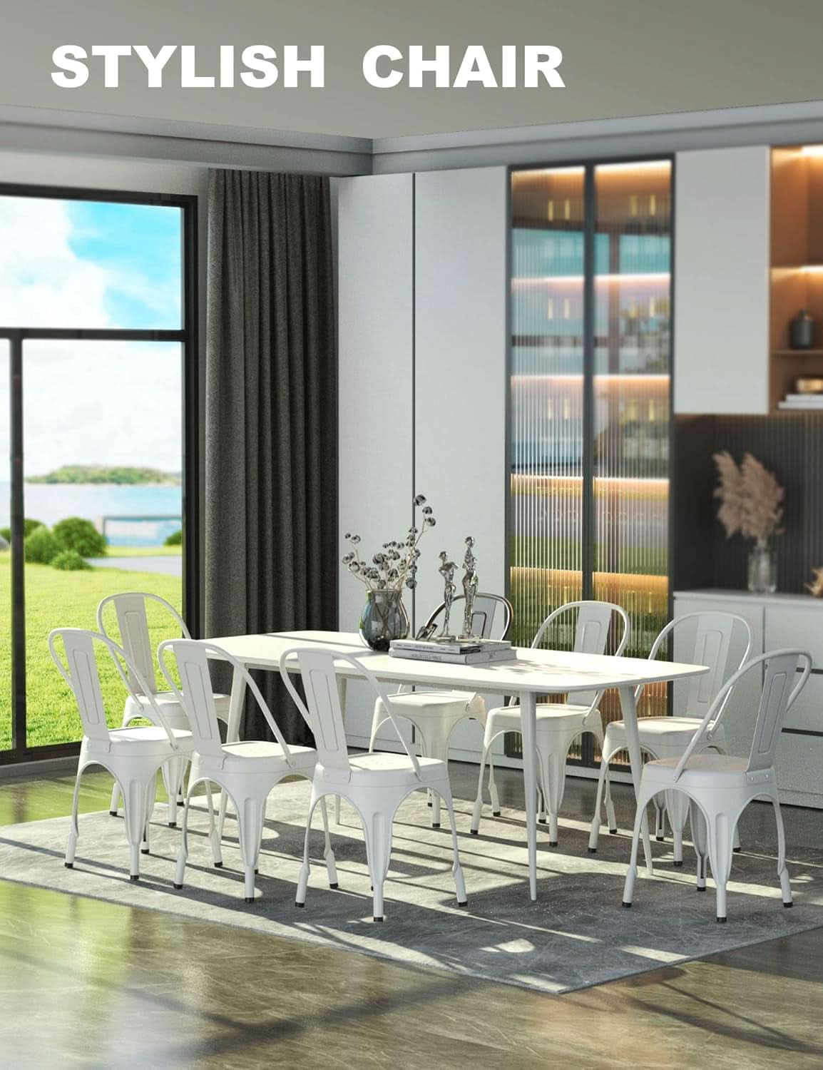 Tolix Style Metal Dining Chair White Stackable Set Of 4- ShipItFurniture- {{Product type}}