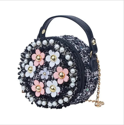 Little Girls Shoulder Crossbody Flower Bag black