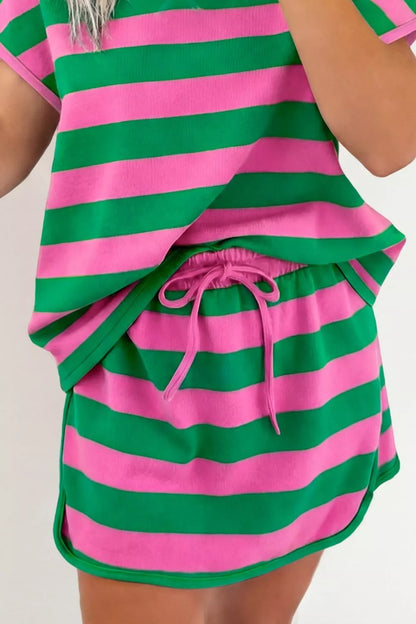 Striped Casual Tee and Skirt Two-Piece Set- Shopimist- {{Product type}}