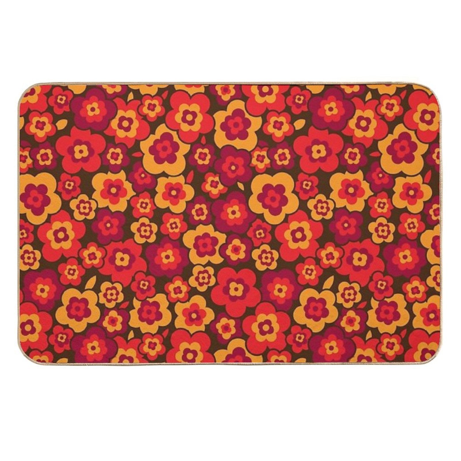Retro Vintage Orange Poppies Anti-Trip Bath Mat - 40x60cm - Bath Mats & Rugs