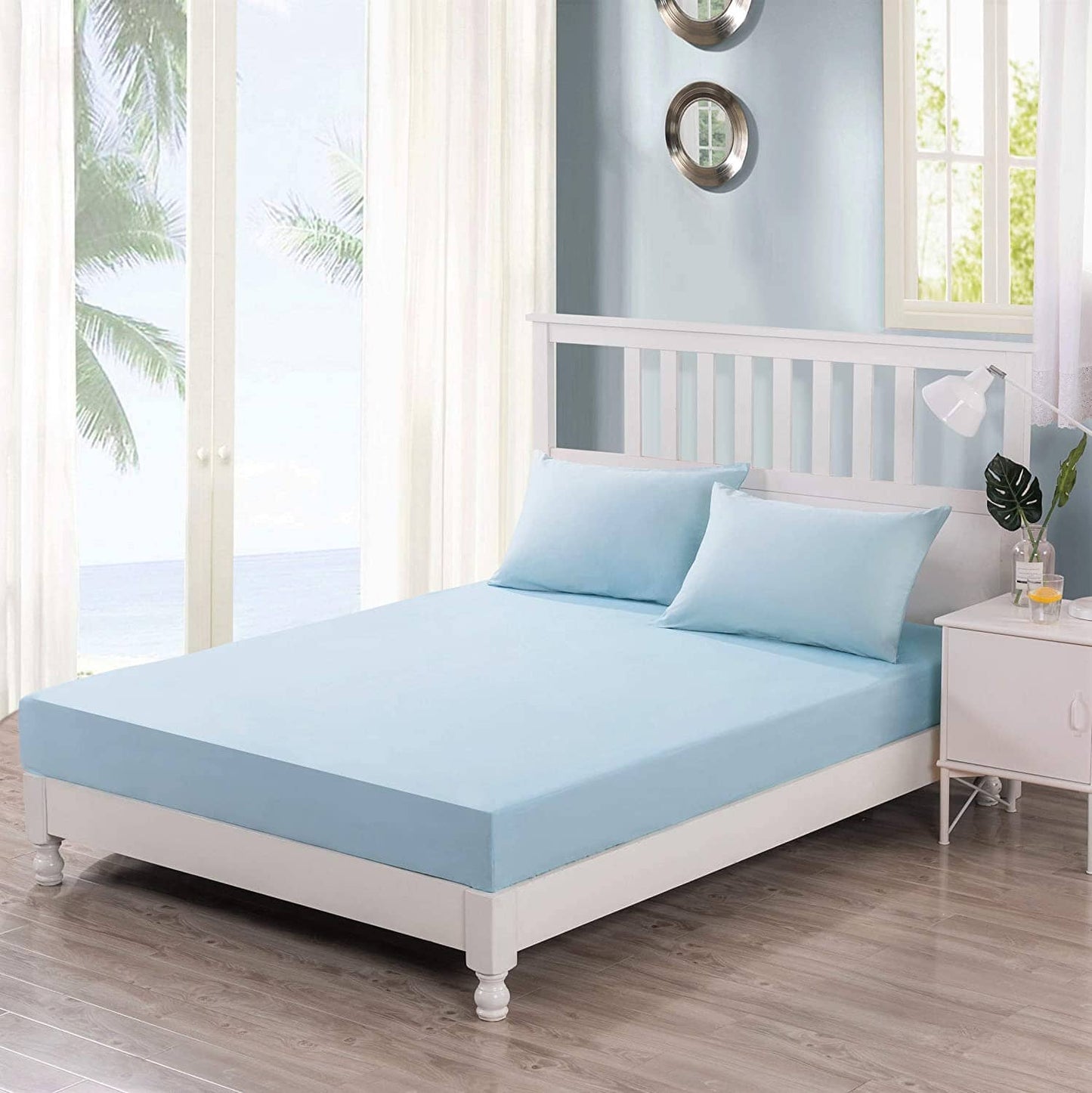 DaDa Bedding Cotton Soothing Light Sky Blue Fitted Sheet (JHW-604) - - Bed Sheet