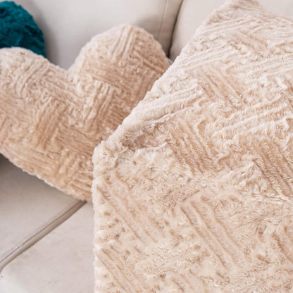 DaDa Bedding Heart Pillows Decorative Throw Pillows - Neutral Champagne Beige Heart Shaped Throw Toss Lap Fluffy Faux Fur Sherpa Pillows (16x14)- DaDalogy Bedding Collection- {{Product type}}