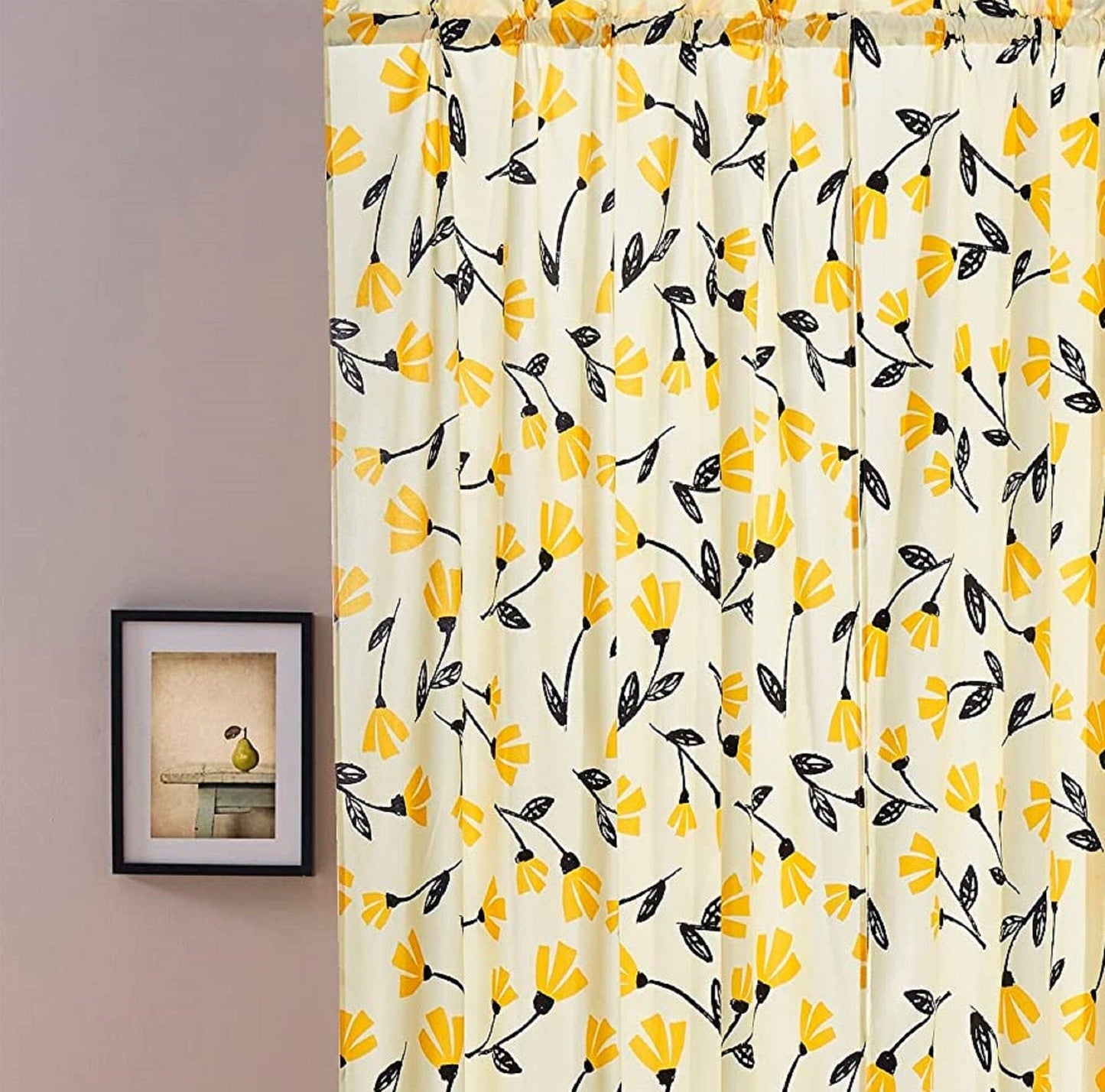 DaDa Bedding Set of 2 Botanical Floral Window Curtain Panels - Natural Semi Sheer Yellow Fleur Golden Orange Spring Time Tulips Straight Tailored Edge - - Curtains