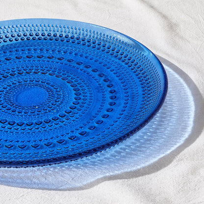 Glass Hobnail Dinner or Charger Plates | Set of 4 | Dark Blue - -