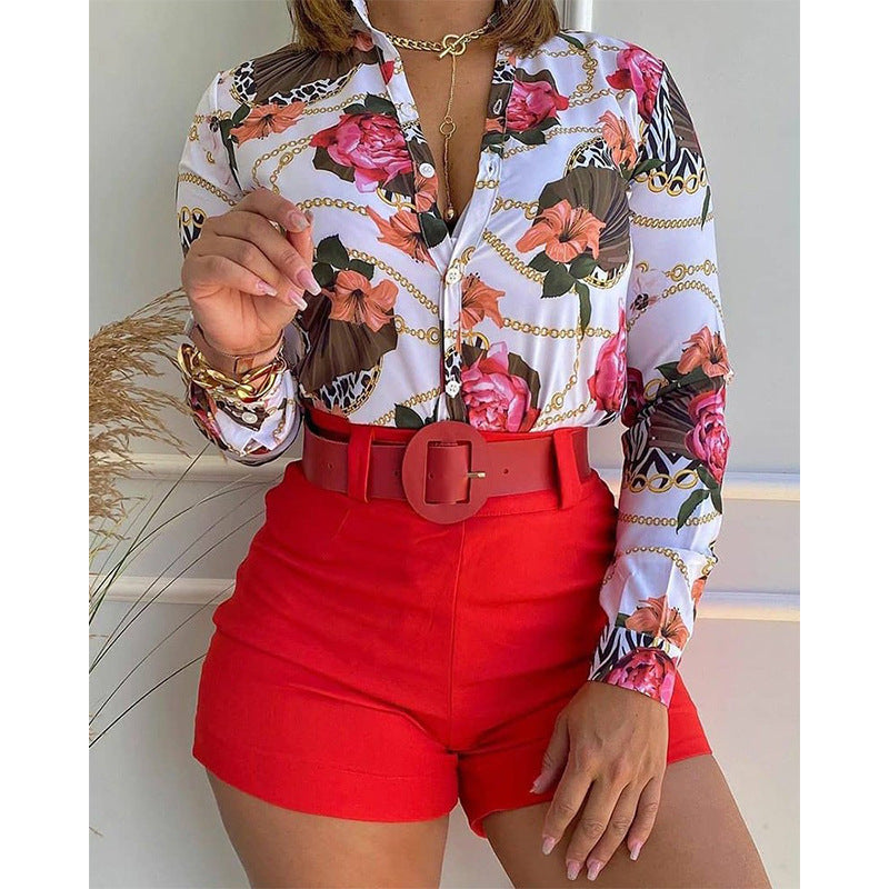 Long-Sleeved Women 2 Piece Shirt and Pants Set Blouse