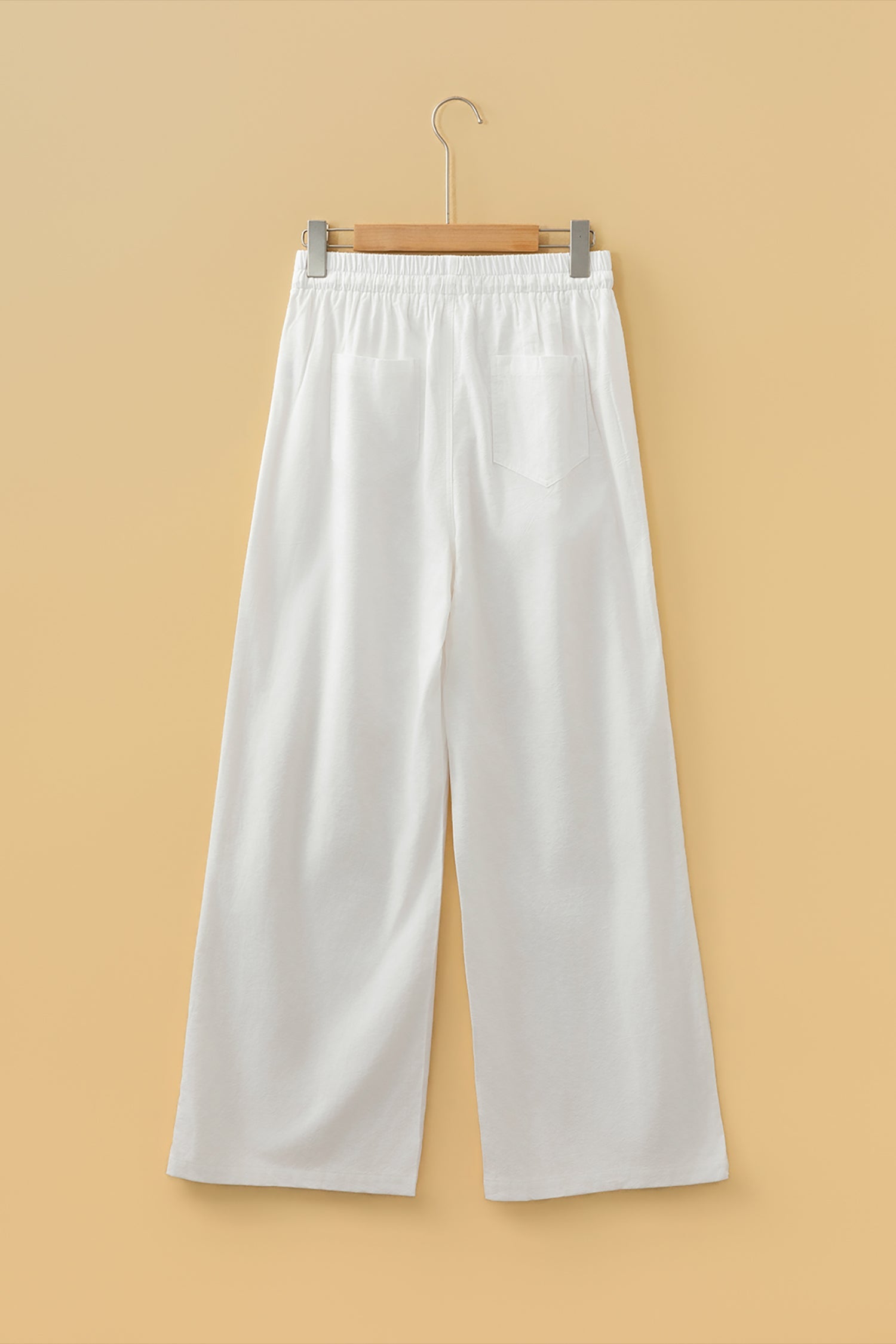 Jet Stream Drawstring Elastic Waist Button Pleated Detail Wide Leg Pants - - Bottoms/Pants & Culotte