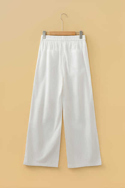 Jet Stream Drawstring Elastic Waist Button Pleated Detail Wide Leg Pants - - Bottoms/Pants & Culotte
