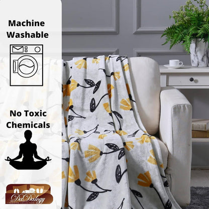 DaDa Bedding Soft Lightweight Fleece Throw Blanket, Yellow Fleur Floral Golden Orange Silver/Grey Background (XY1011) - - Throw Blankets
