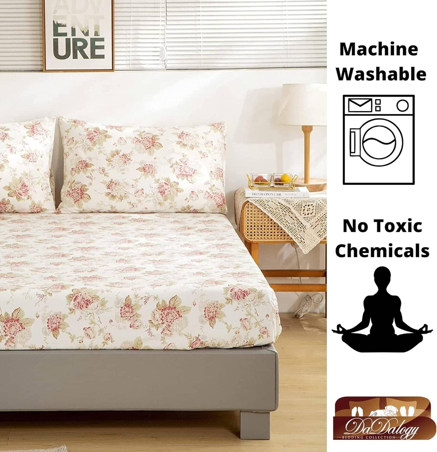 DaDa Bedding Hint of Mint Floral Cotton Fitted Sheet Set - - Sheet Sets