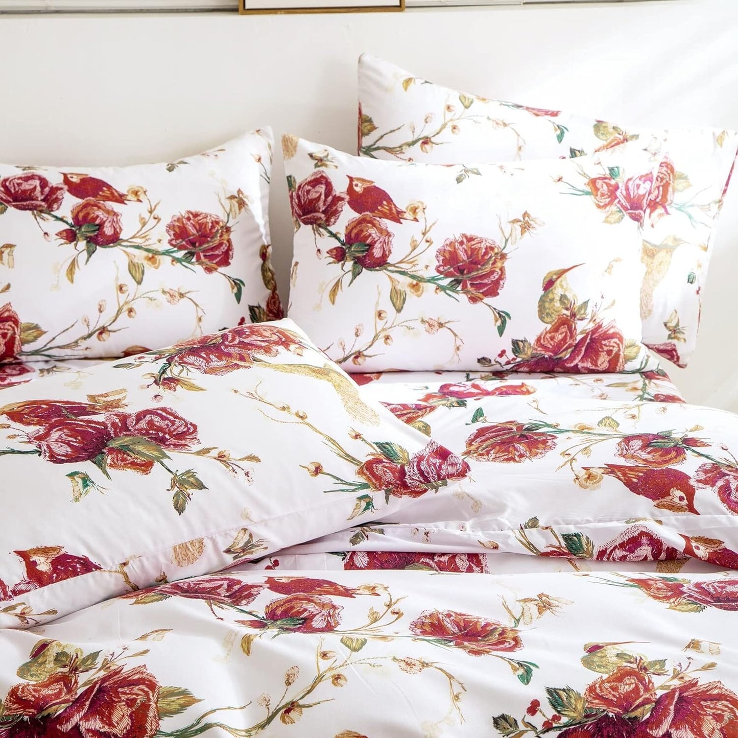 Tache Floral Hummingbirds Burgundy White Vintage Rose Garden Pillowcase (SD-7676) - - Pillowcase