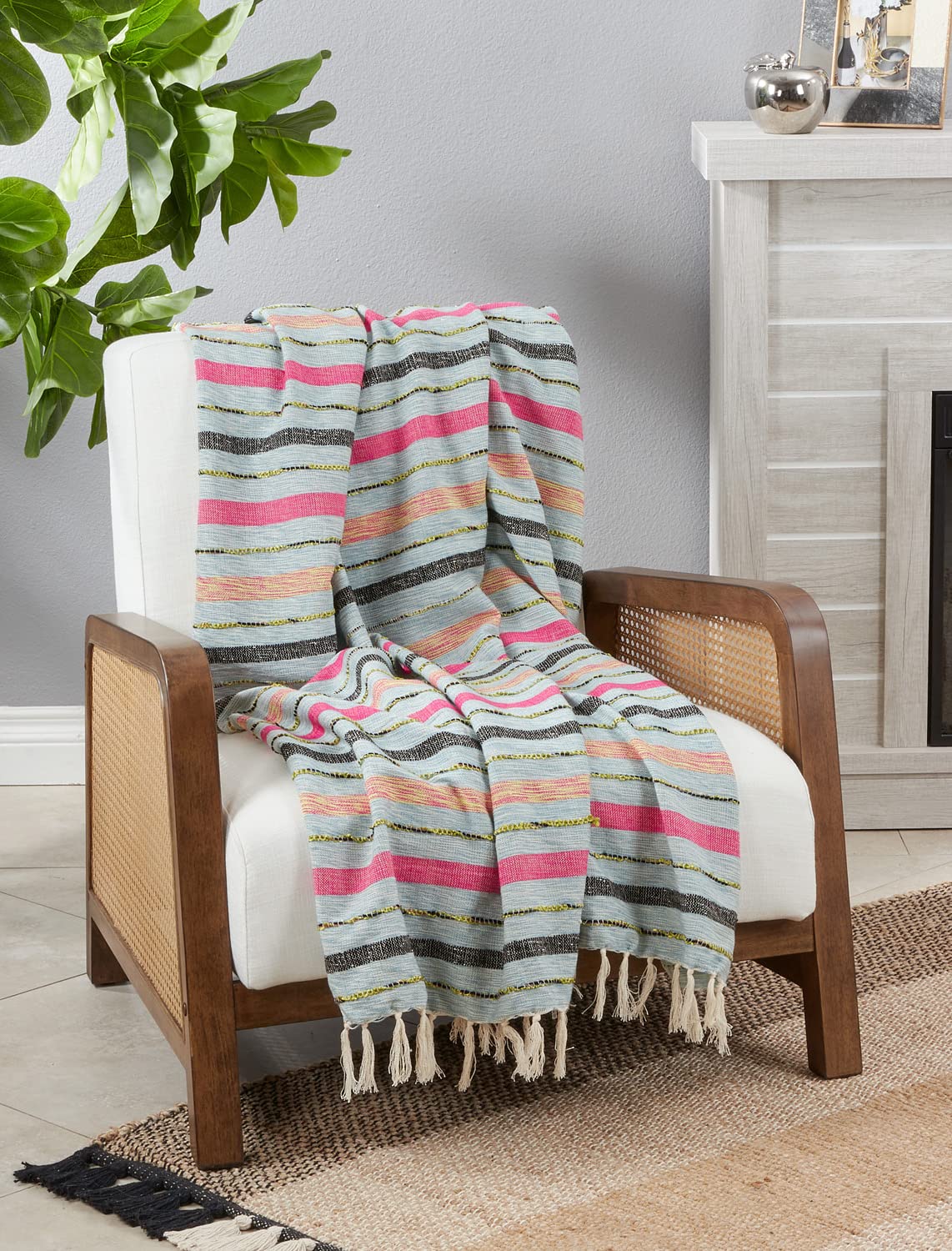 Fennco Styles Colorful Striped Tassel Throw Blanket 50" W x 60" L – Multicolored Woven Blanket for Bed, Couch, Sofa, Holidays, Home Décor and Office Décor- Fennco Lifestyle- {{Product type}}