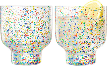 Khen Confetti Stemless Tumblers Set Colorful Drinkware - 12oz Clear - - drinkware