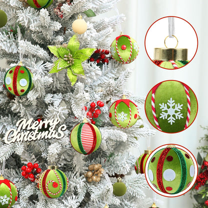 Green Red White 12 Pc Velvet Christmas Ornaments Set - - Ornaments