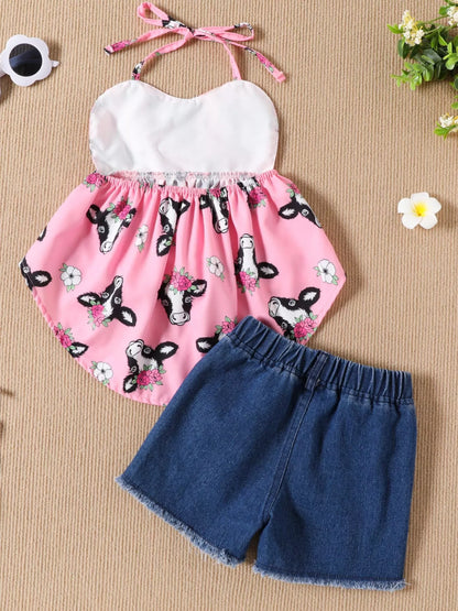 Children's Halter Neck Cami and Denim Shorts Set - -