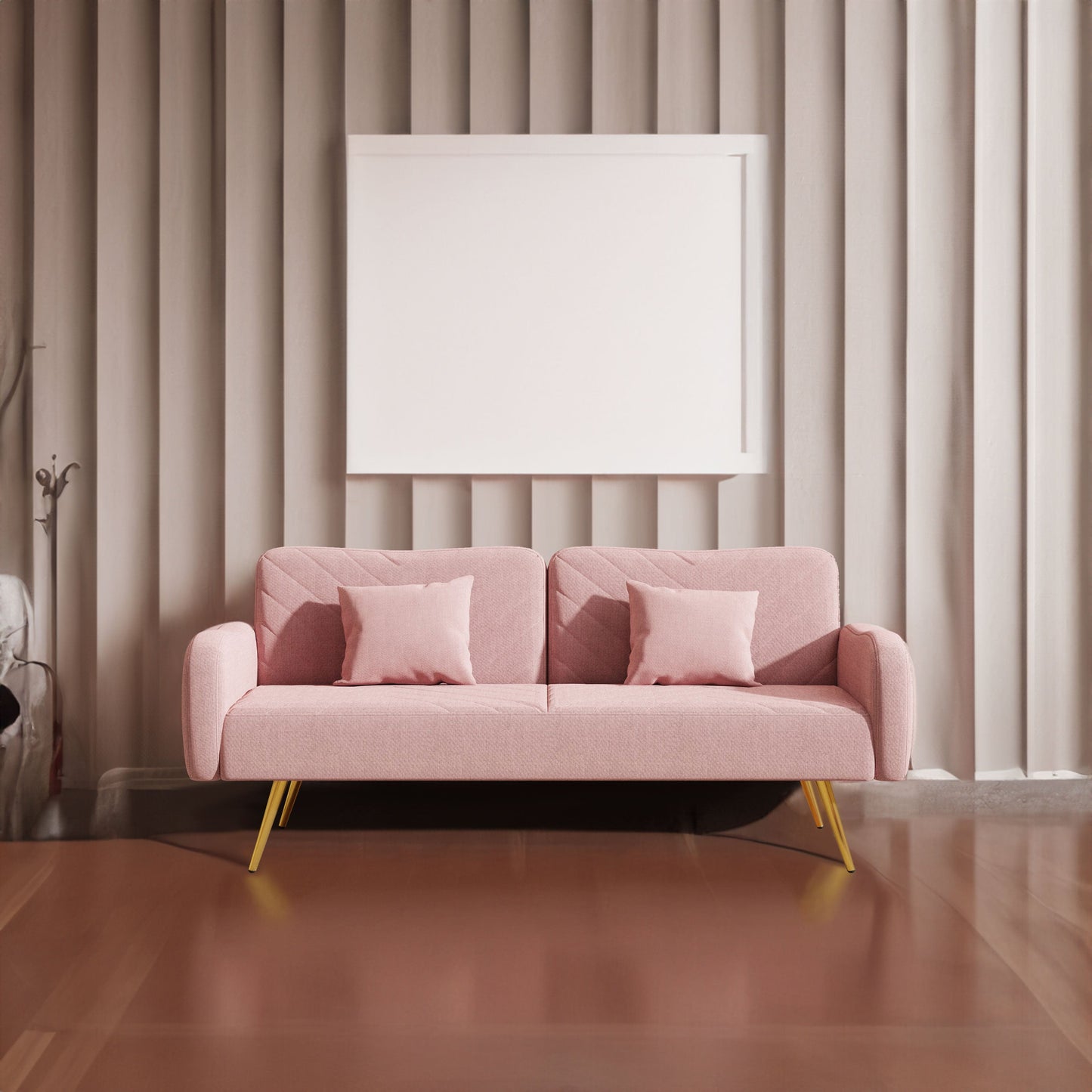 70.47" Pink Fabric Double Sofa with Split Backrest and Two Throw Pillows- V.I.P Digital Presence- {{Product type}}