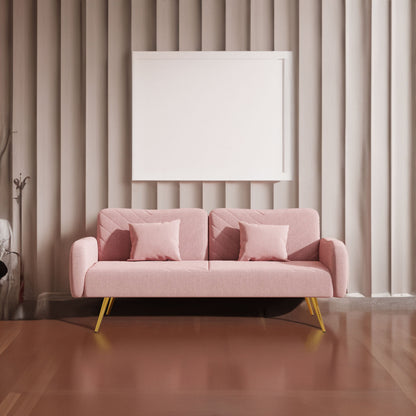 70.47" Pink Fabric Double Sofa with Split Backrest and Two Throw Pillows- V.I.P Digital Presence- {{Product type}}